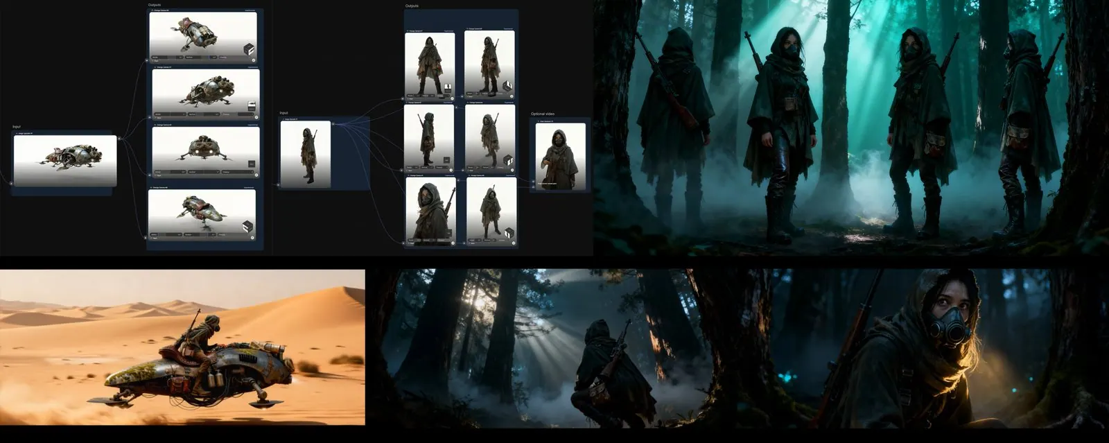 Visual consistency board: same characters, vehicles and sets across several shots