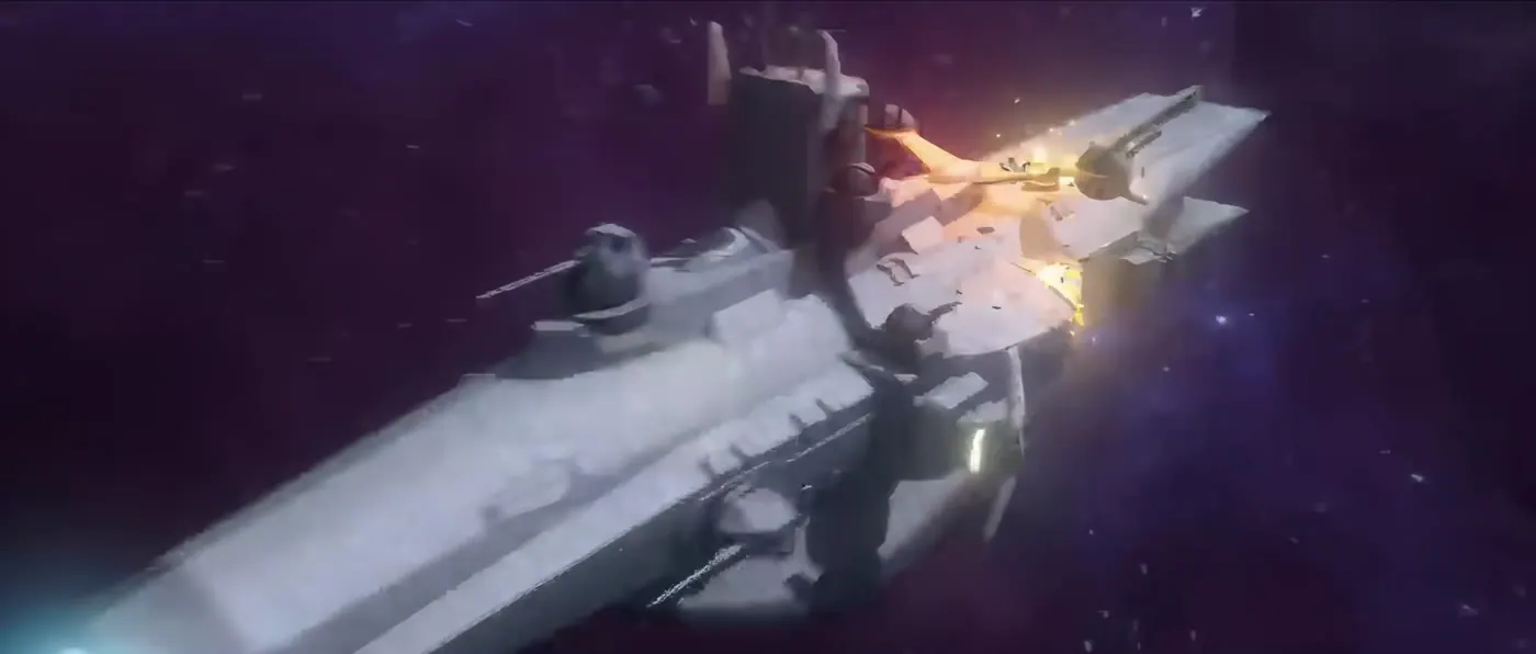 Spaceship hit by an explosion