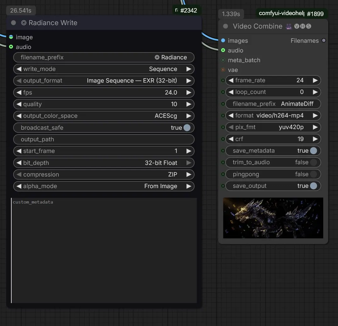 Export nodes: EXR sequence and MP4 video