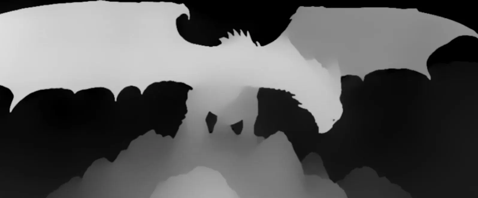 Depth map of the dragon, in greyscale