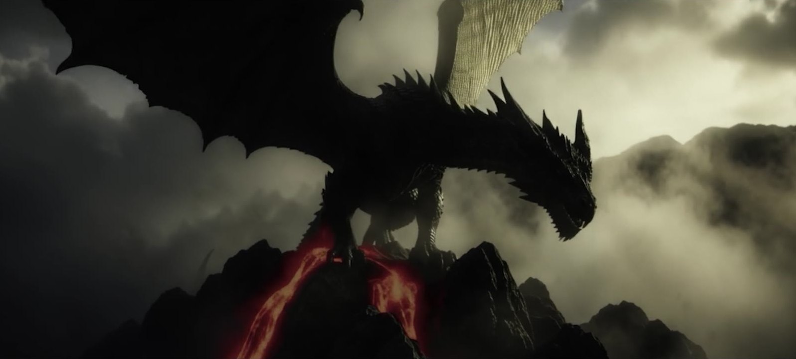 Le dragon dans la fumée, la lave à ses pieds