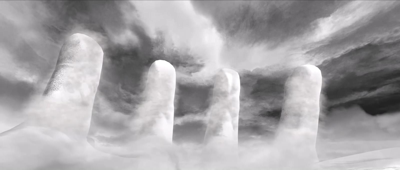 Des doigts géants émergent des nuages