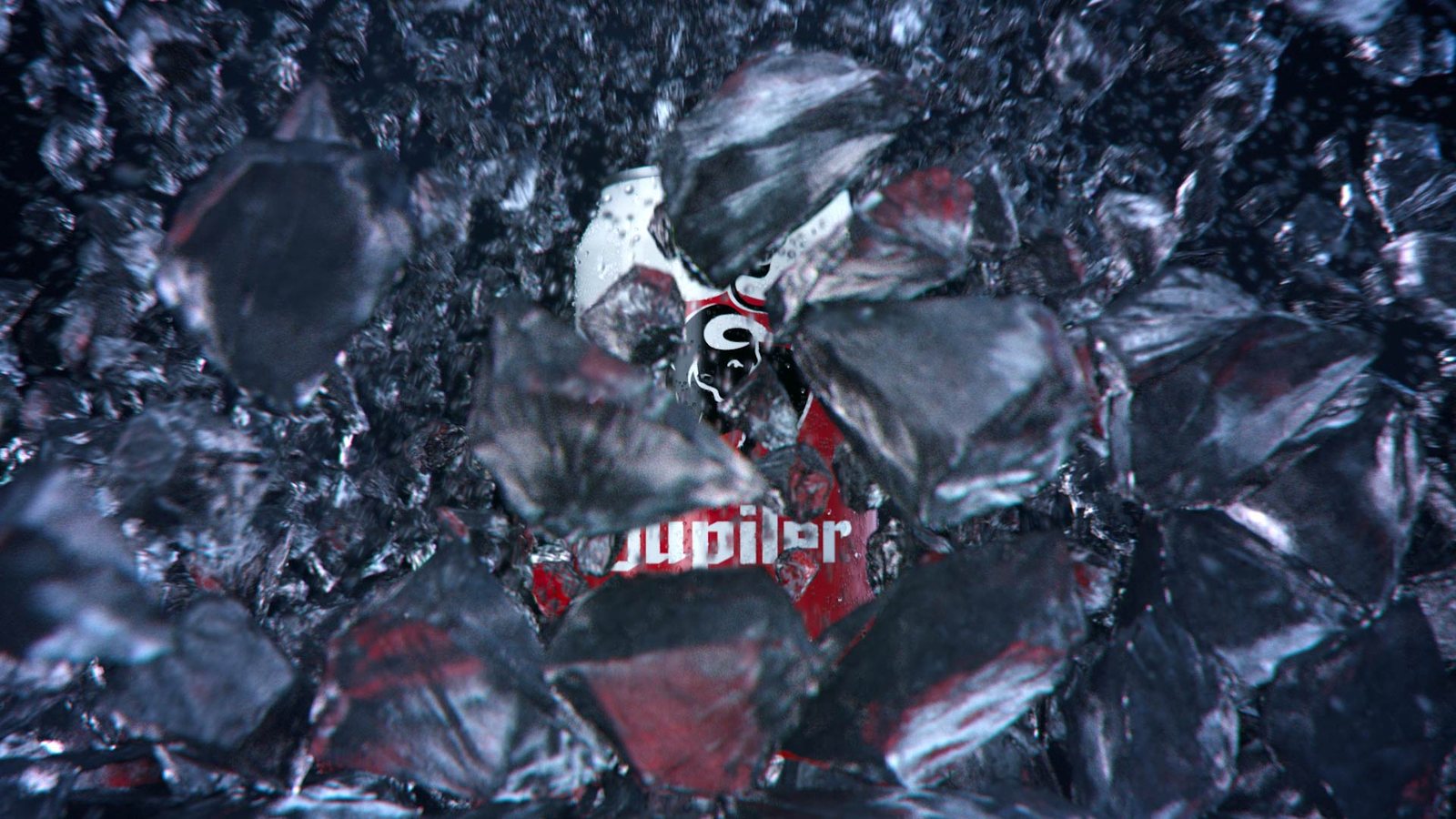 Explosion de glace autour du logo