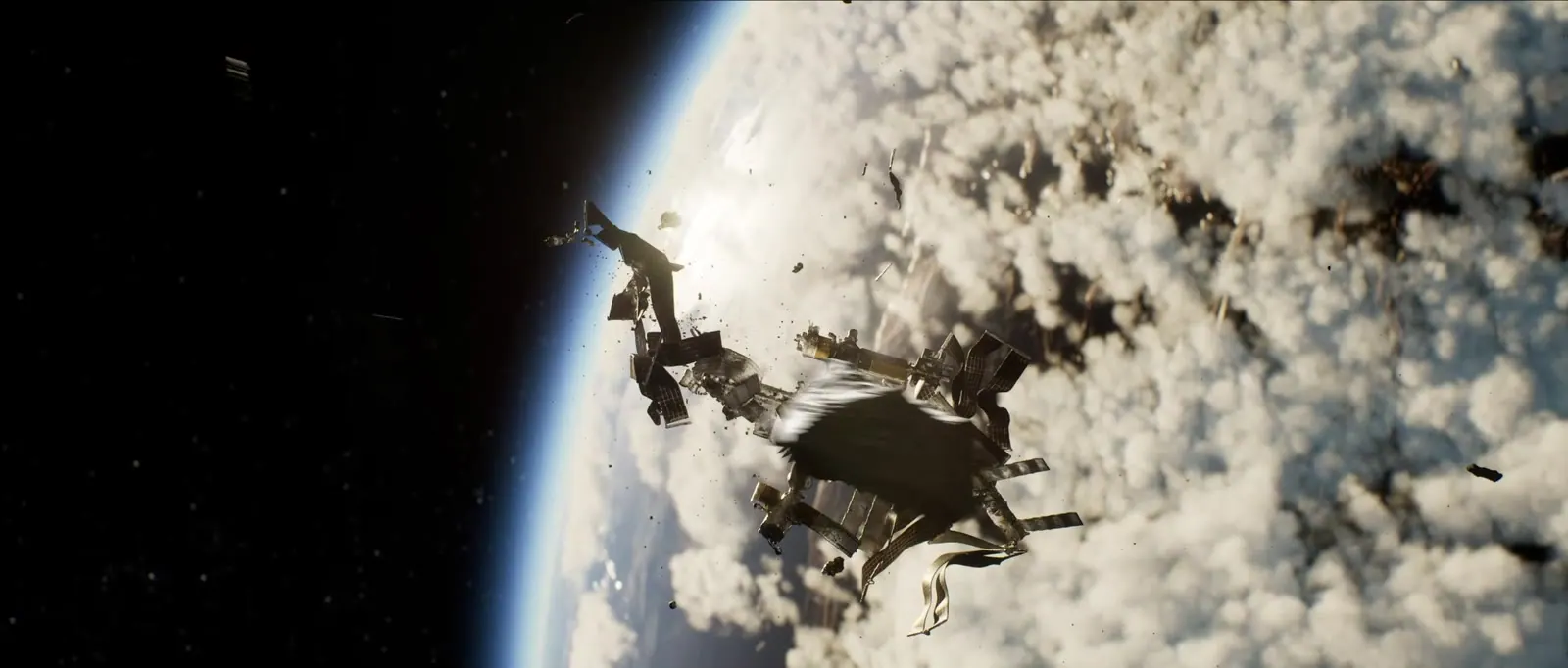 Station debris in front of the Earth