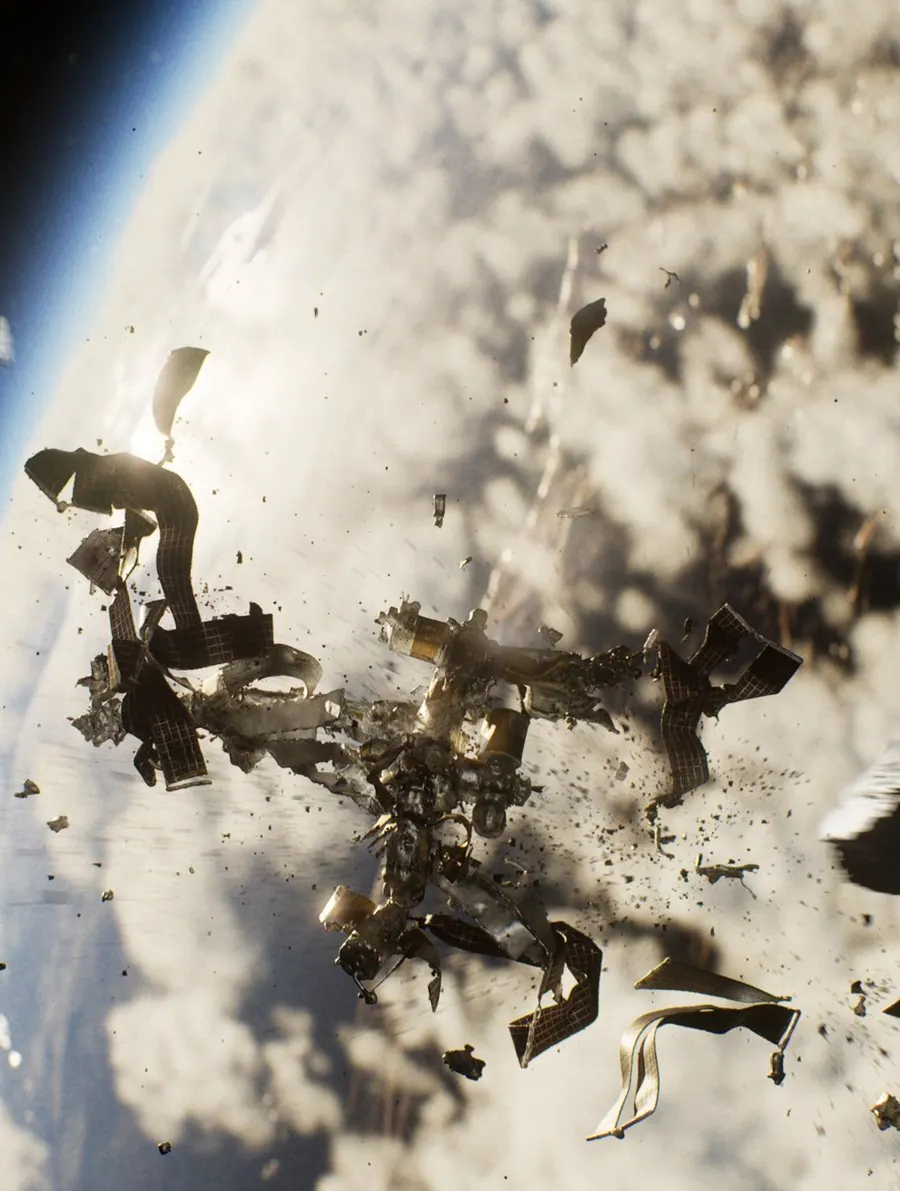 The space station broken apart above the Earth